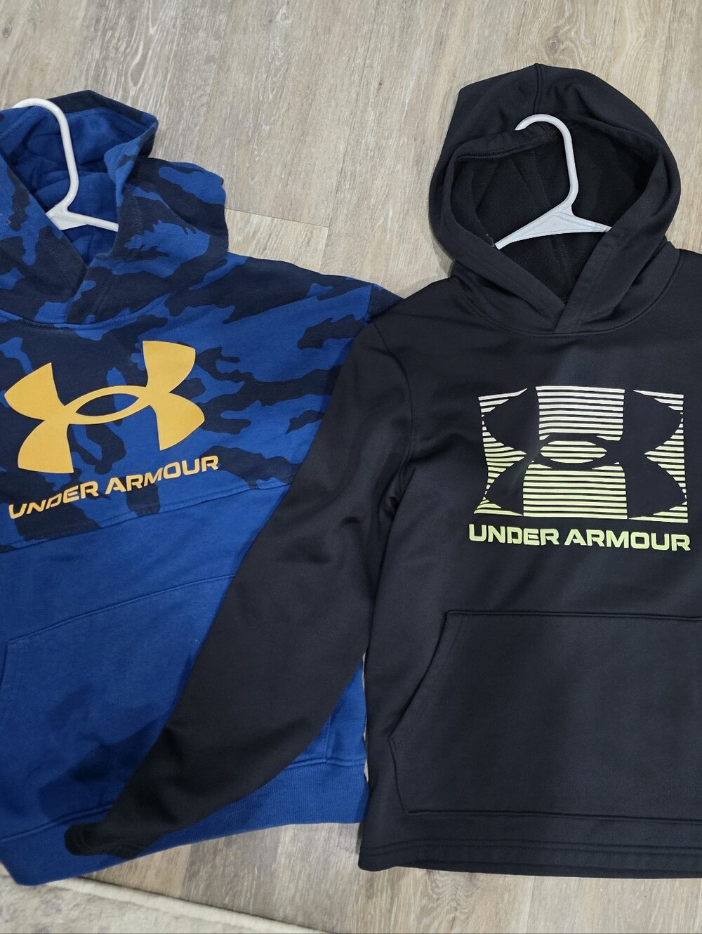 Under Armour Boys' Black Hoodie & Blue Camo Hoodie with Yellow Logos